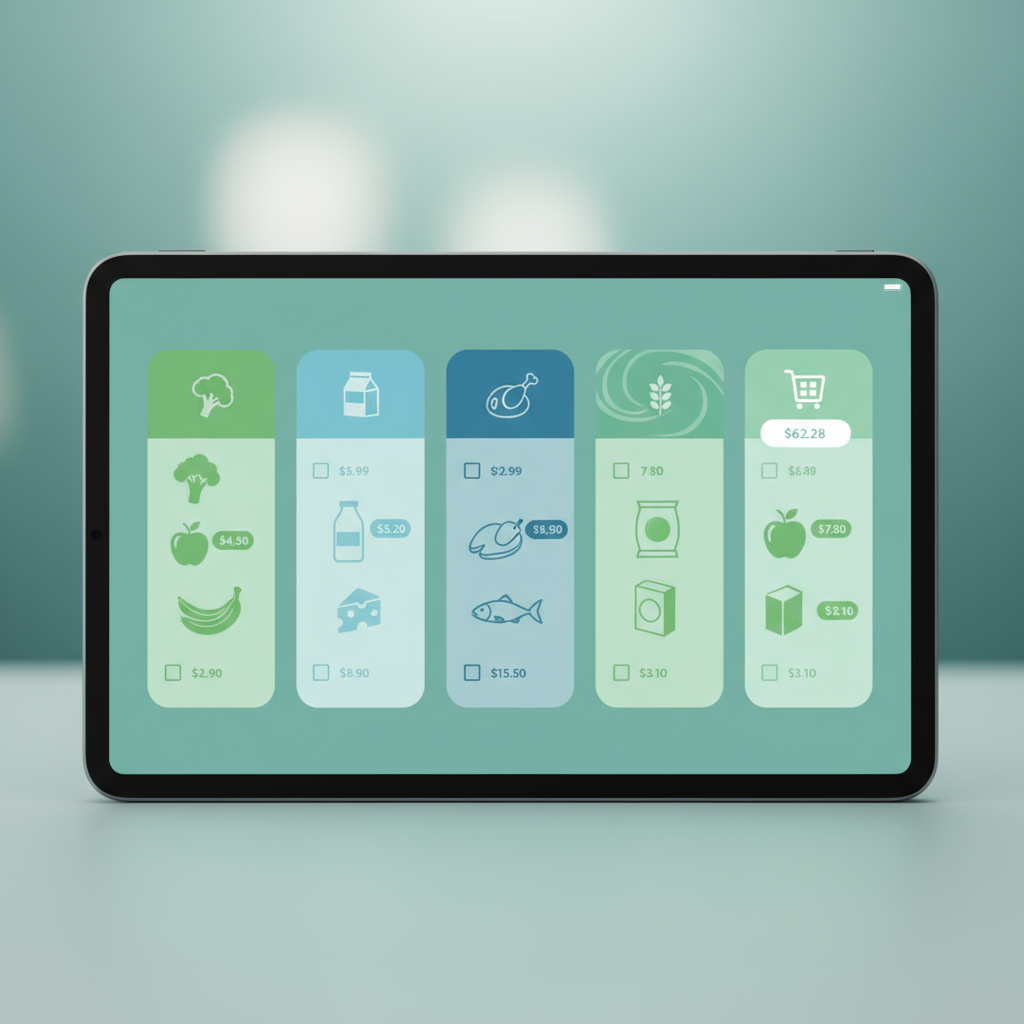 Умный список покупок с группировкой по отделам и ценами